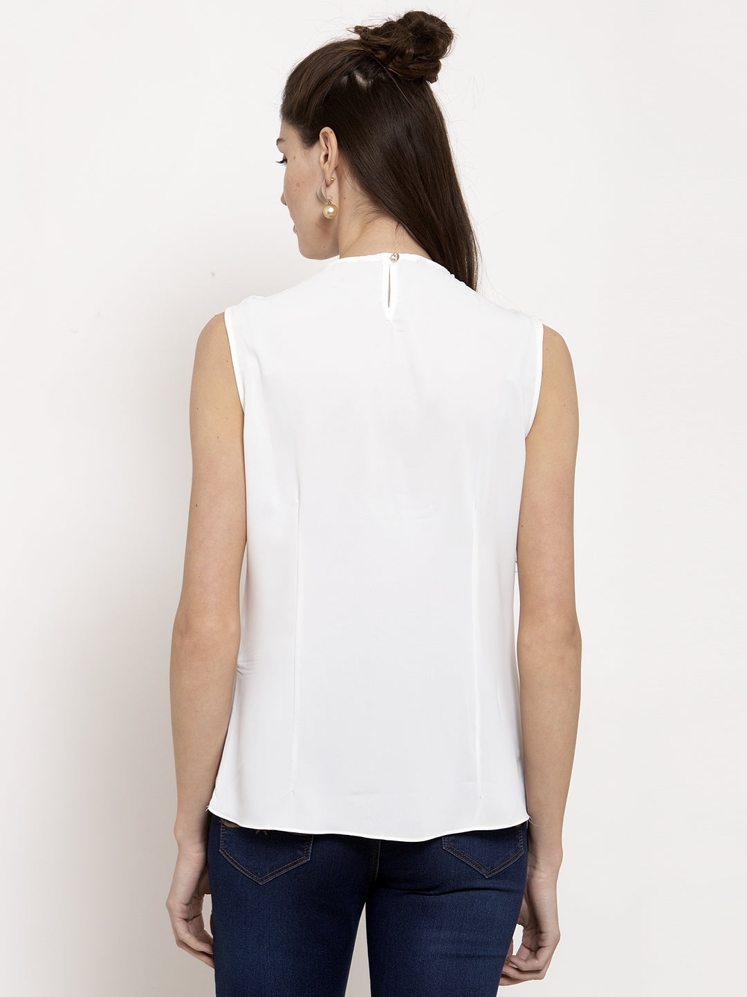 Women Straight Fit Sleeve-Less White Top