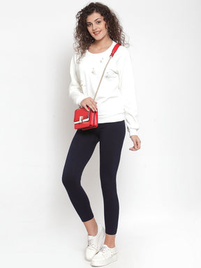 Women Solid White Sweatshirt