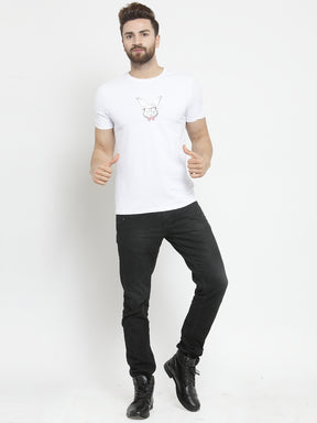 Men Nerd Bunny Animation Printed White T-Shirt