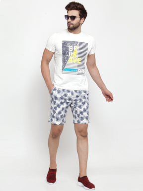 Mens Printed White And Plain Navy Blue Combo Of 2 Shorts