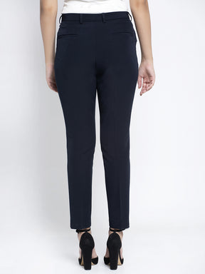 Women Navy Blue Solid Trousers