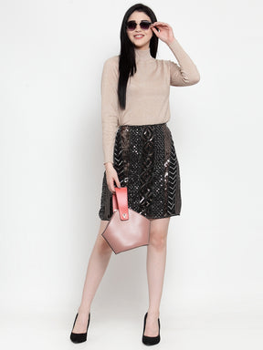 Women Sequinned Copper Black Skirt
