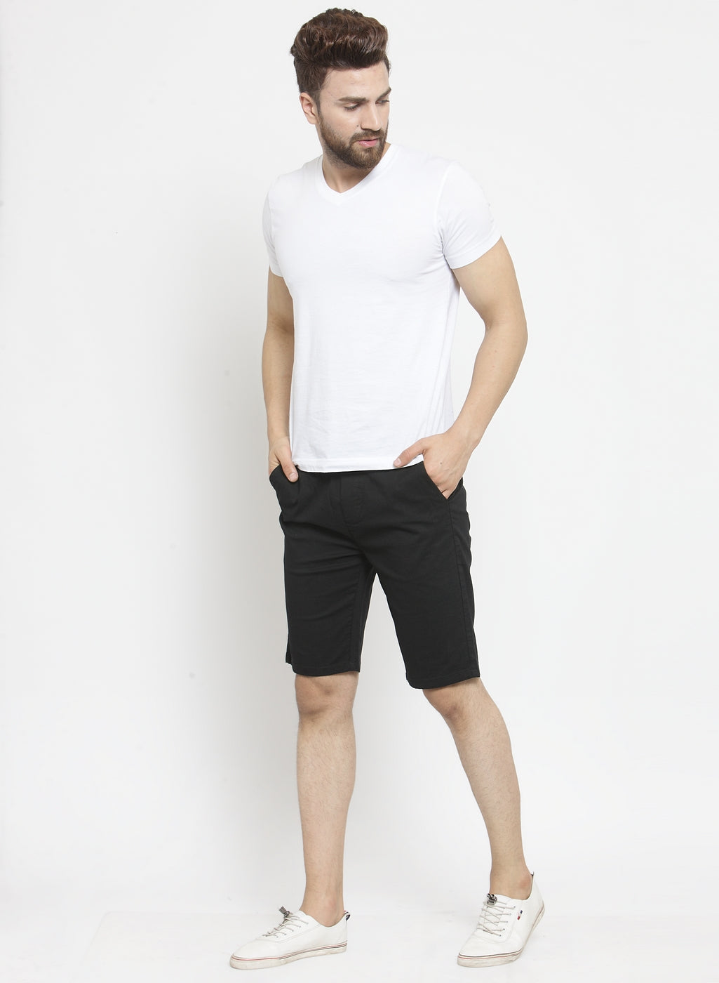 Men Black Solid Regular Fit Regular Shorts