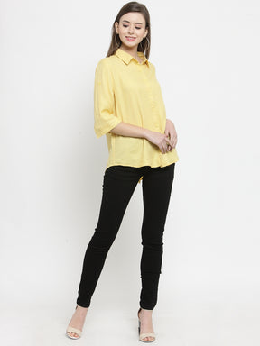 Women Plain White And Yellow Combo Of 2 Collar Shirt