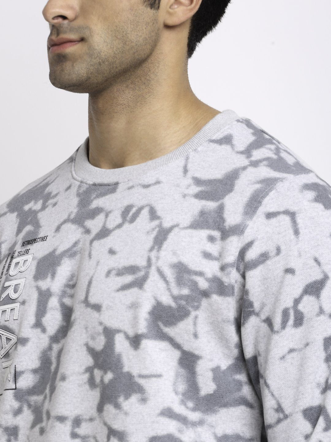 Men Grey Round Neck Hosiery Printed Sweatshirt