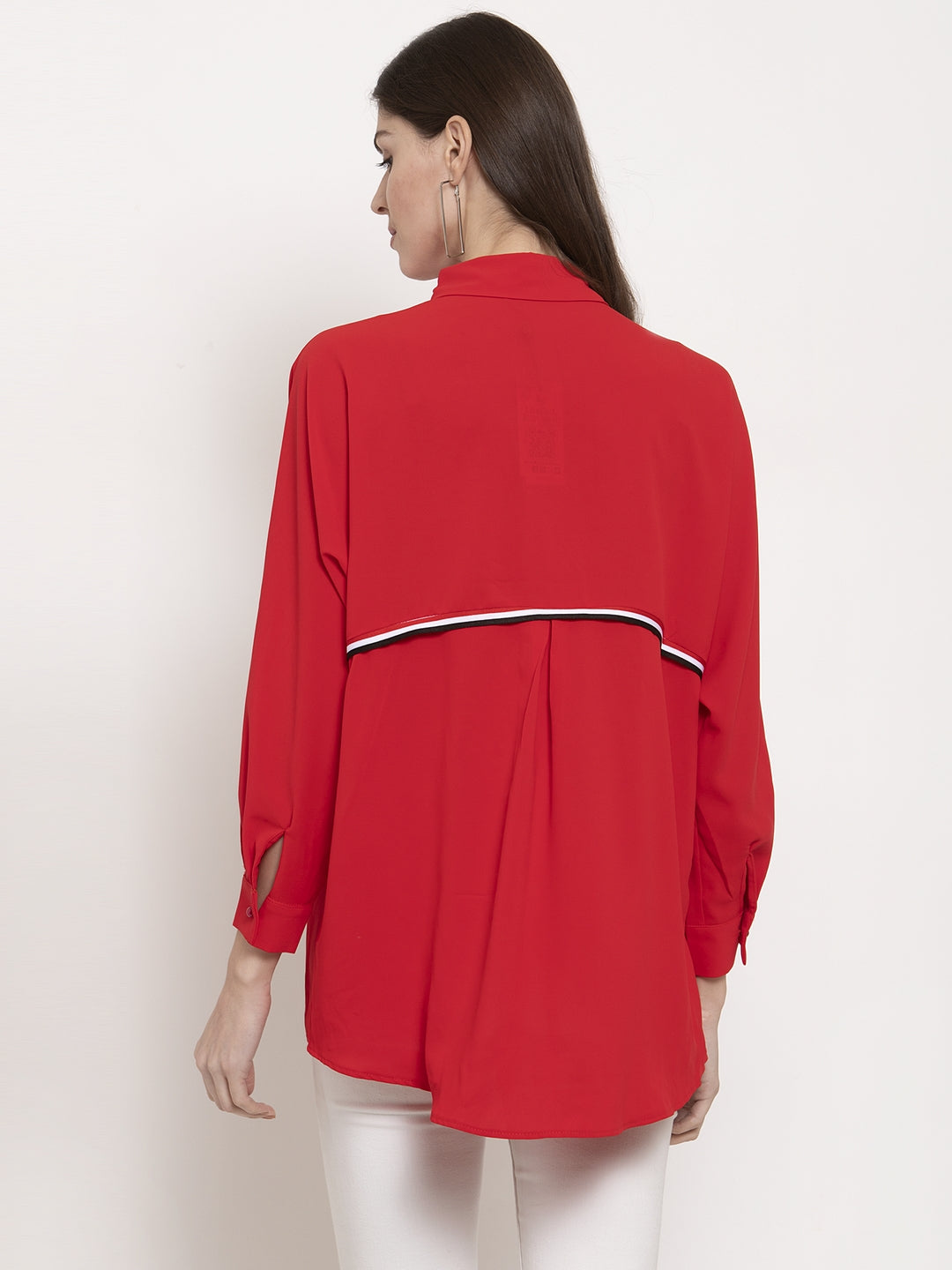 Ladies Red Solid Collared Shirt
