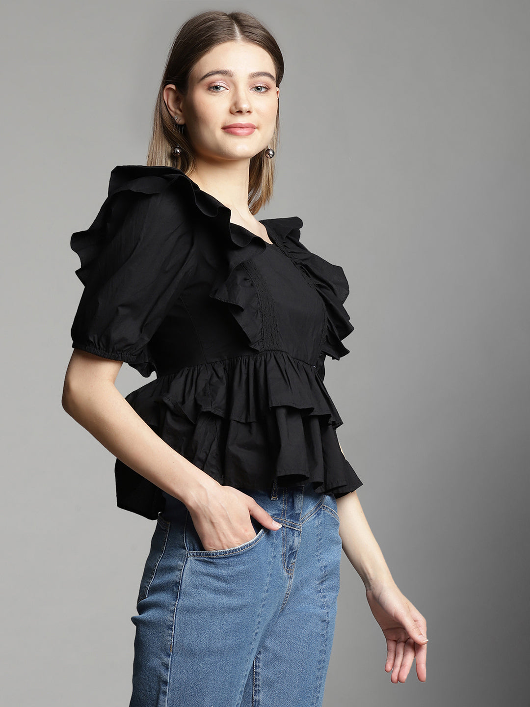Women Butterfly Peplum Blouson Top