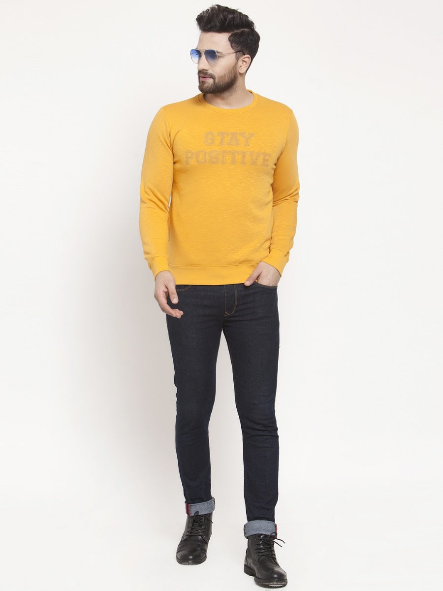 Mens Printed Mustard Round Neck Sweat Shirt