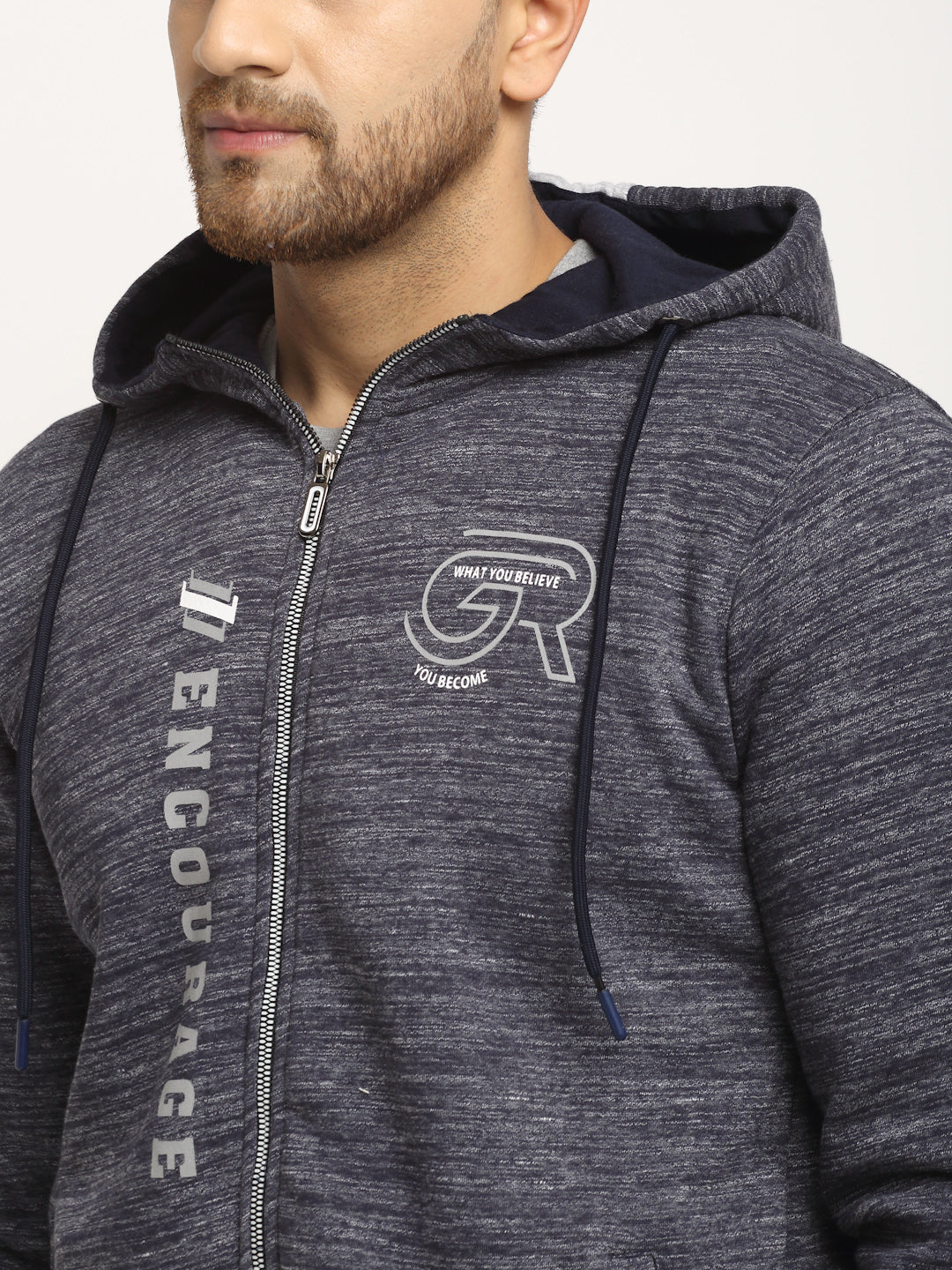 Men Navy Blue Hood Hosiery Solid Tracksuit