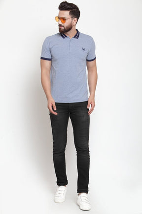Mens Plain Navy And Sky Combo Of 2 Collar Polo T-Shirts