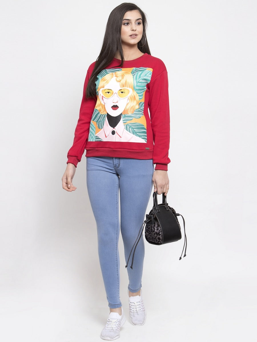 Women Red Sweat Shirt
