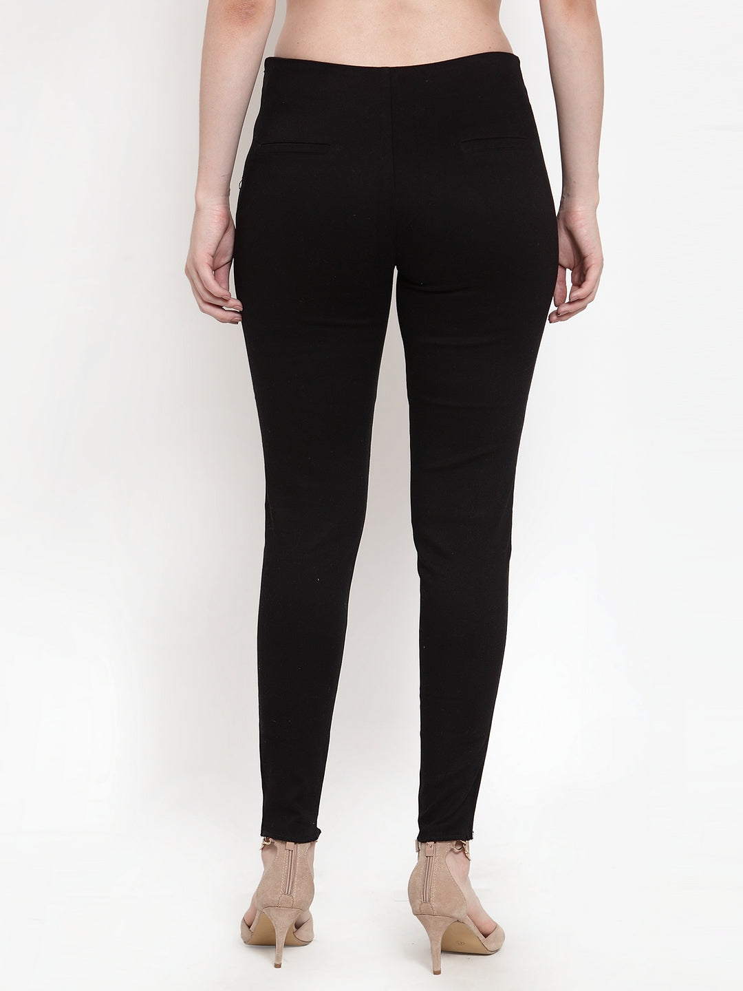 Women Black Viscose Lycra Solid Trouser