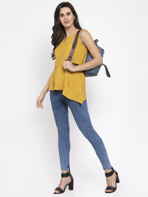 Women Mustard A-Line Fit Drop Waist Top