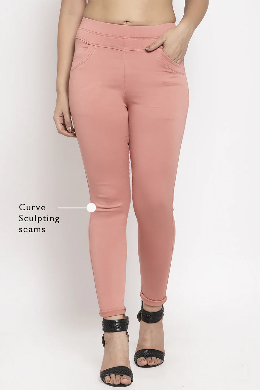 Women Lotus Pink  Mid-Rise Stretchable Jegging