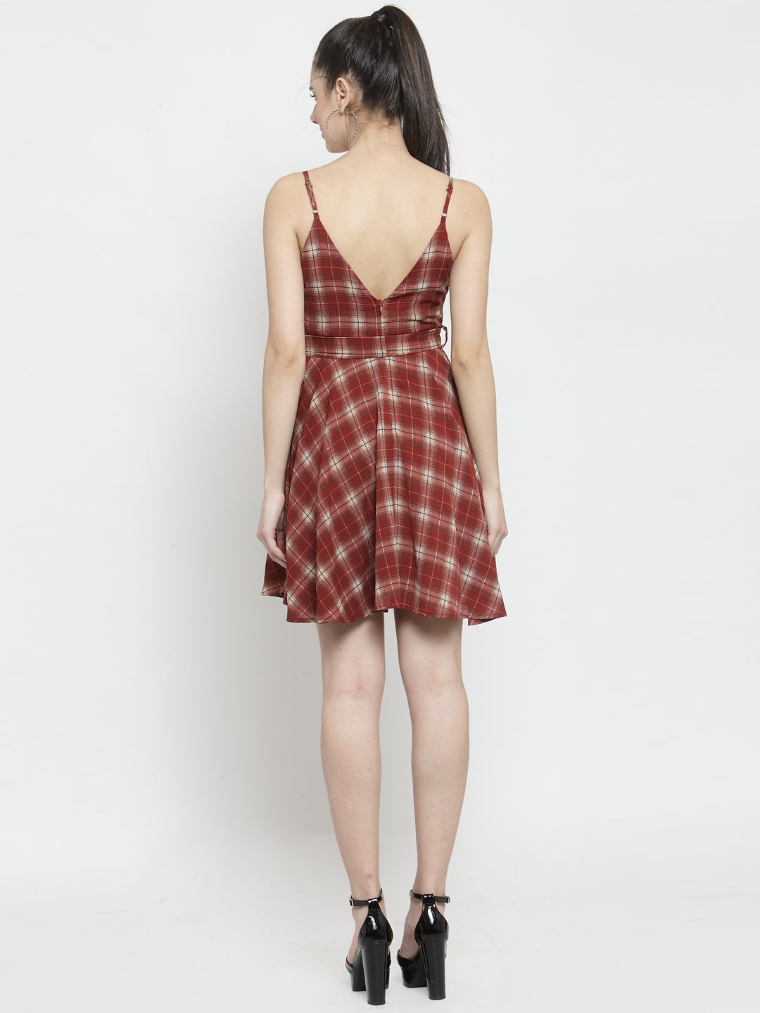 Women Maroon Checked Wrap Dress