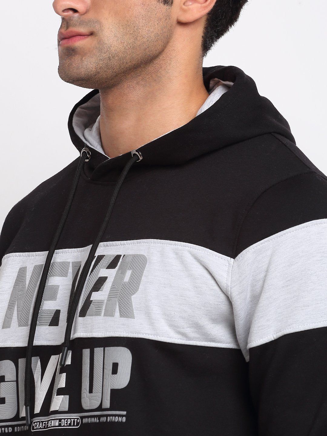 Men Black Hooded Hosiery Solid Track Suit