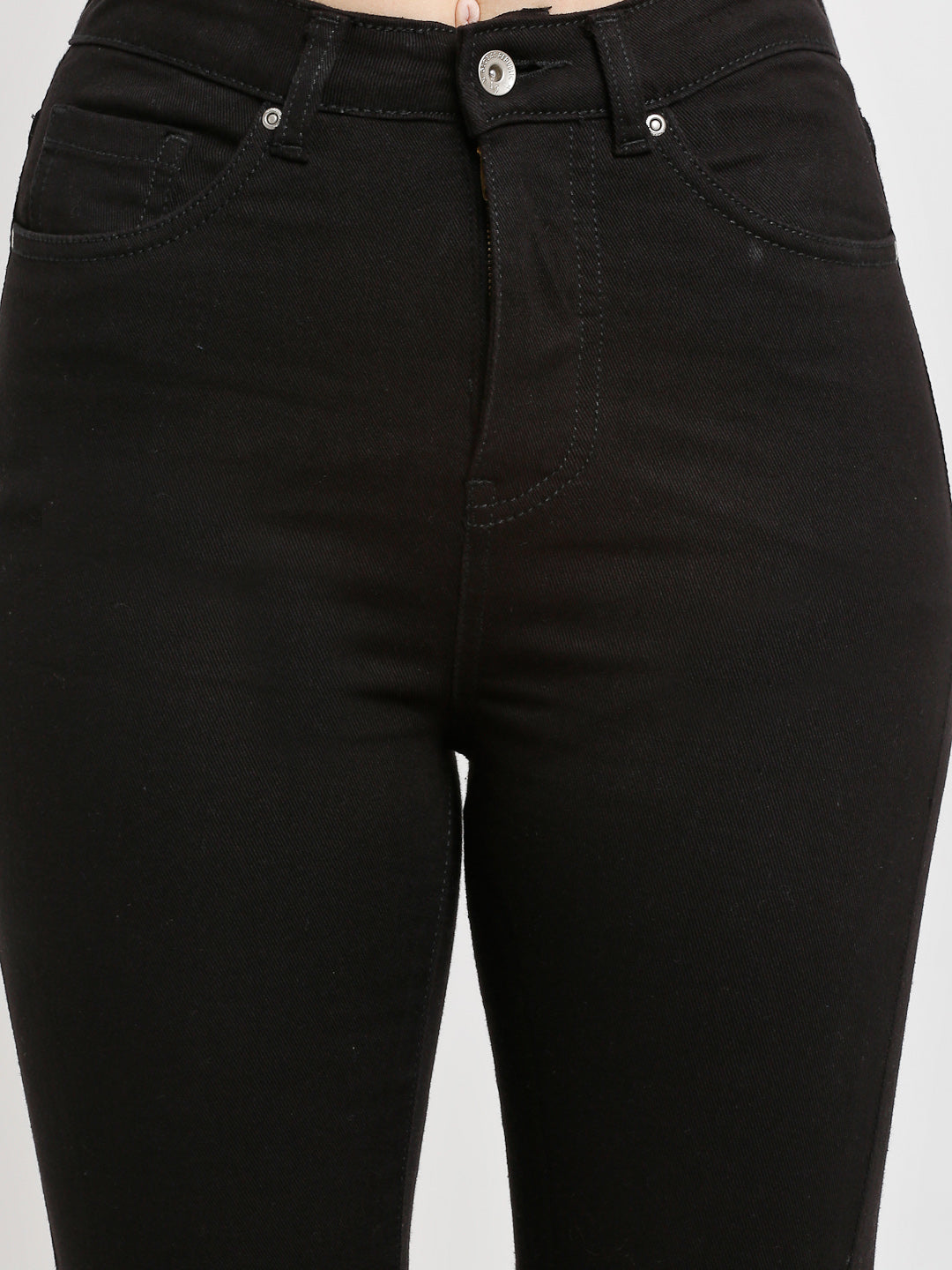 Women Mid Rise Solid Black Denim Skinny Jeans