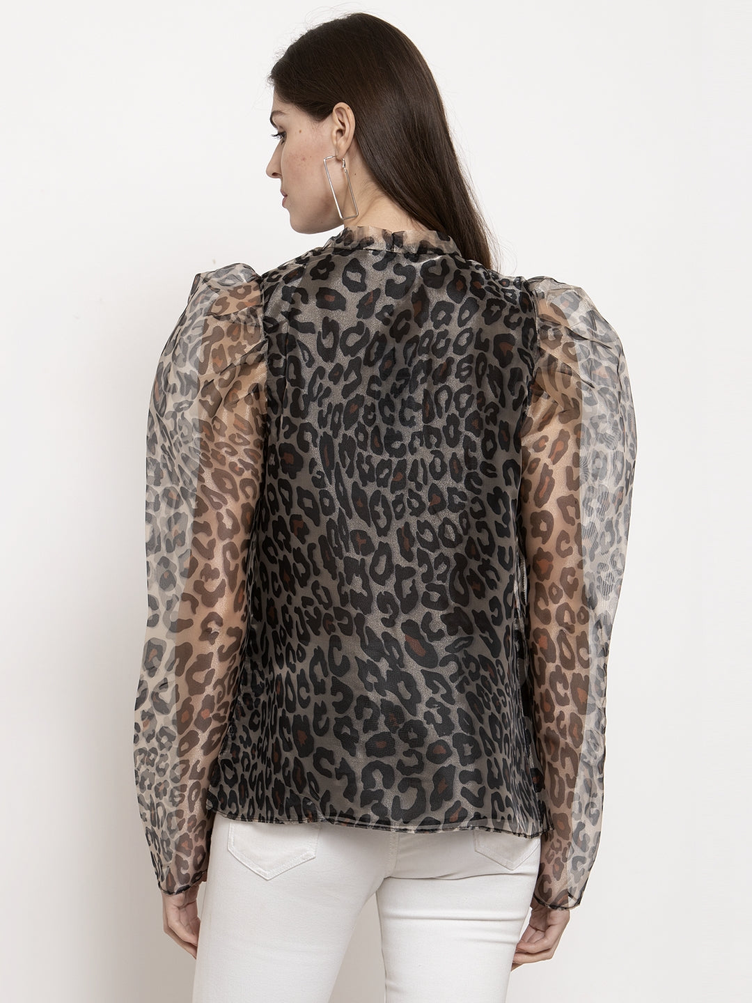 Ladies leopard Printed organza Top