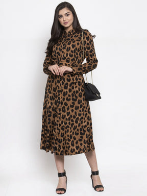 Women Animal Printed Shirt Collar Dress
