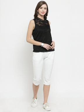Women Skinny Fitted White Solid Capri
