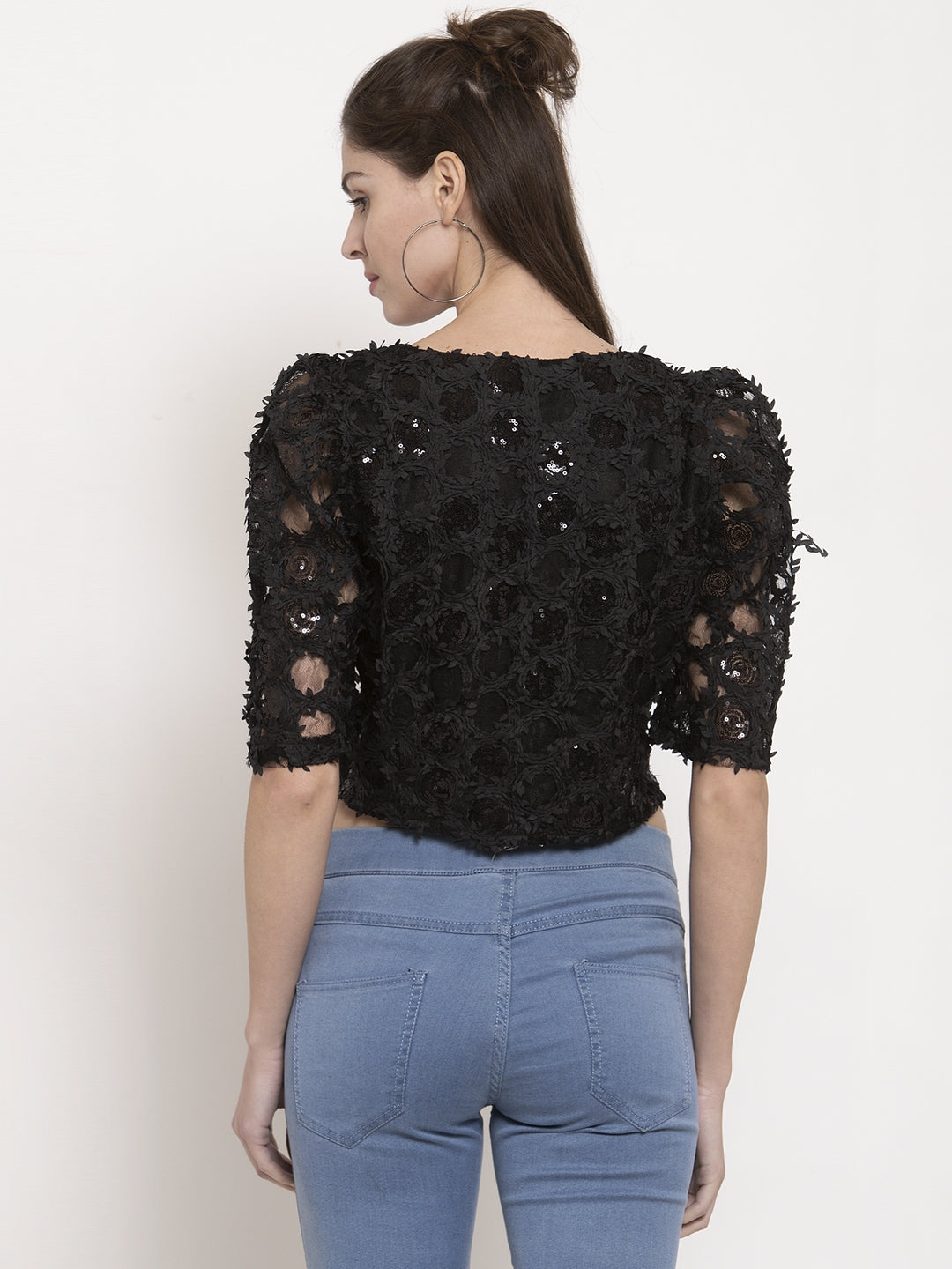 Ladies black lace net top