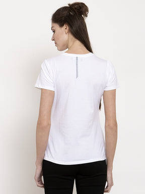 ladies white printed round neck t shirts