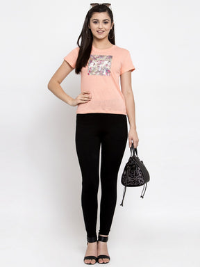 women peach floral graphic printed t shirt