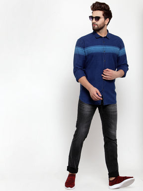 Men Blue Printed Denim Shirt
