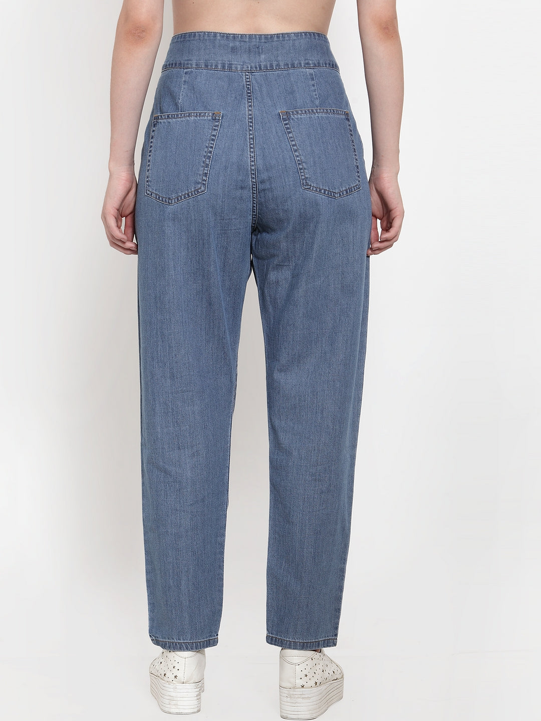 Women Blue Denim Solid Trouser