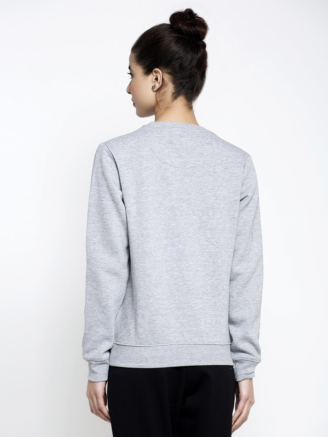 Women Grey Round Neck Printed Sweatshirt
