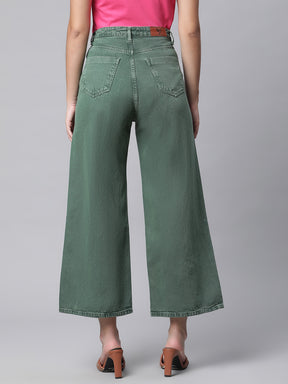 mid rise flared green jeans