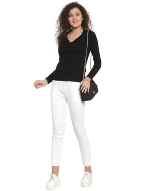 Women Solid Plain Black Cardigan