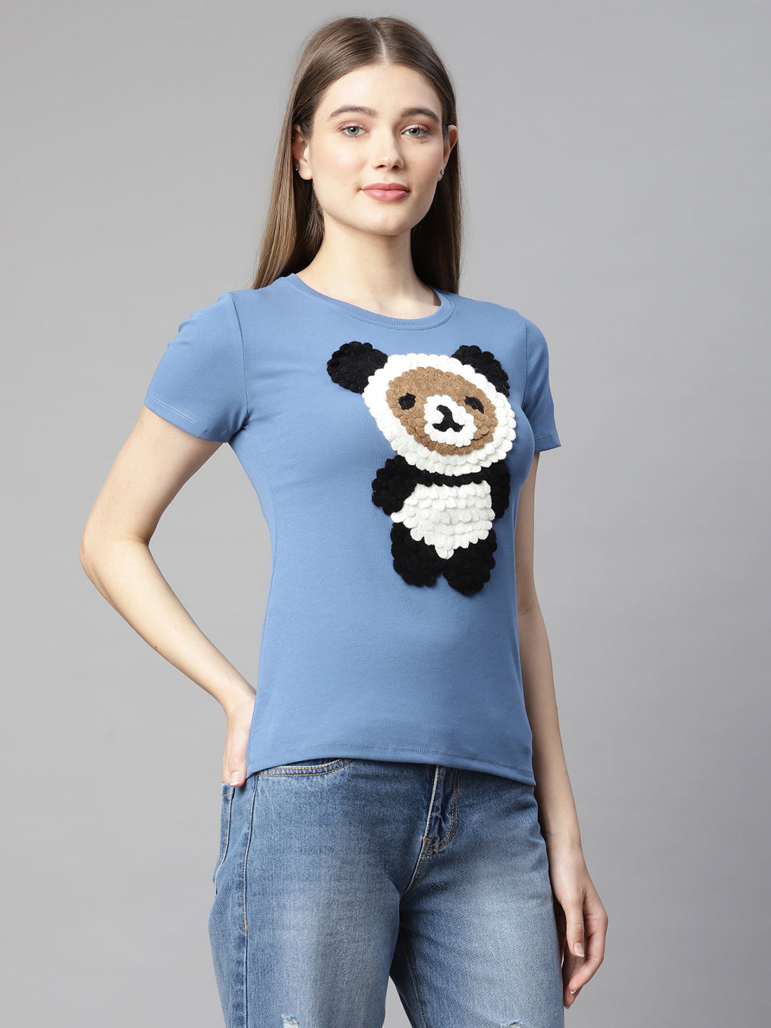 Women blue animation printed tee t-shirt