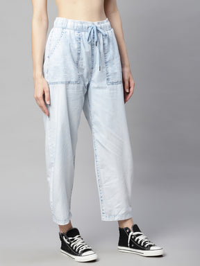 Women Blue Denim Plain Lower