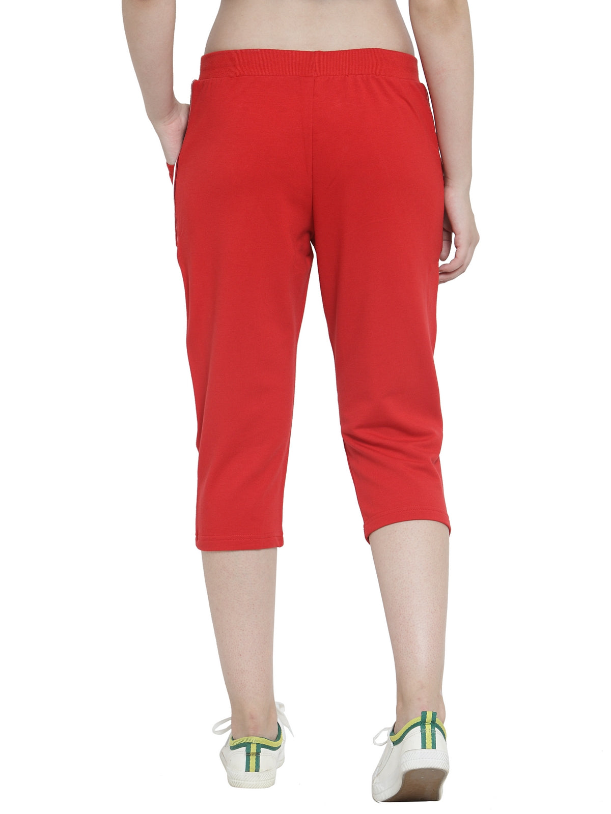 Women Red Slim Fit Capri With Side Stripe Detail