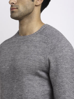 Men Grey Round Neck Knit Solid Pullover