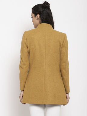 Women Mustard Long Sleeves Solid Coat