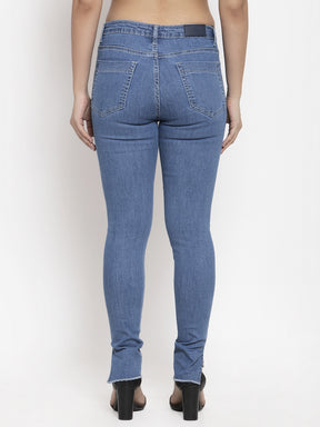 women skinny fit floor length blue jeans with ankle cut