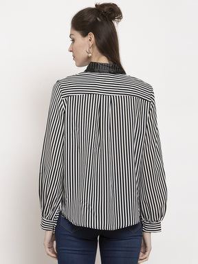 Ladies B/W straight Striped Collared Shirt