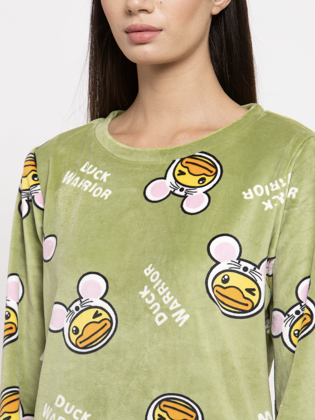 Women Green Printed Round Neck Night Suit