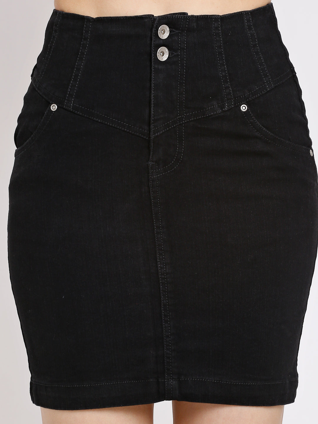 Women Black Cotton Solid Above Knee Skirt