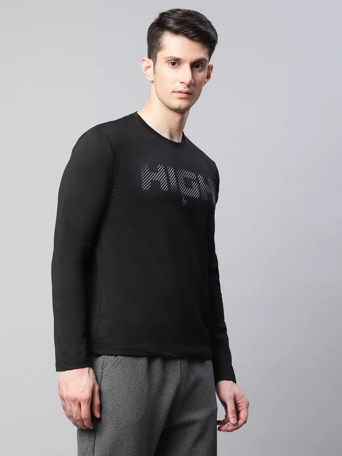 Mens Black Slim Fit Typographic Rubber Printed Sweatshirt