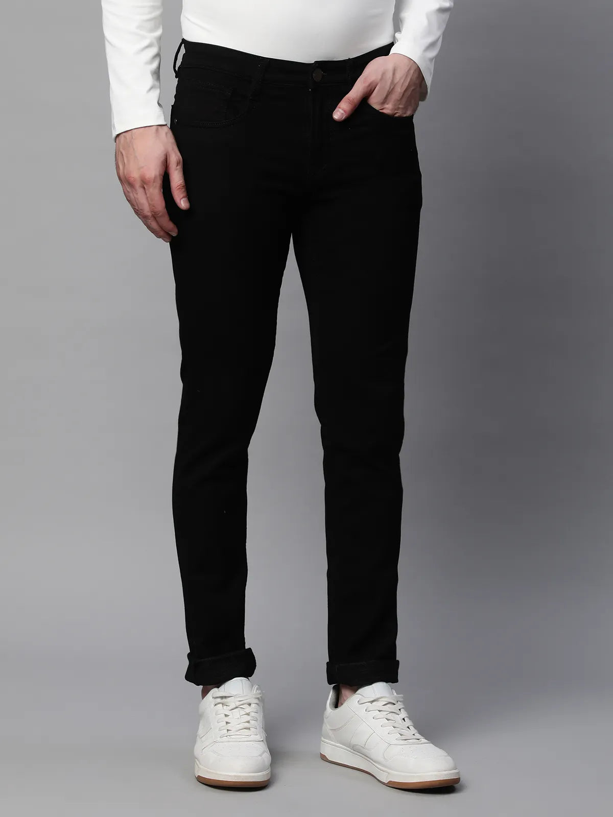 Mens Black Slim Fit Medium Stretch 5-Pocket Jeans