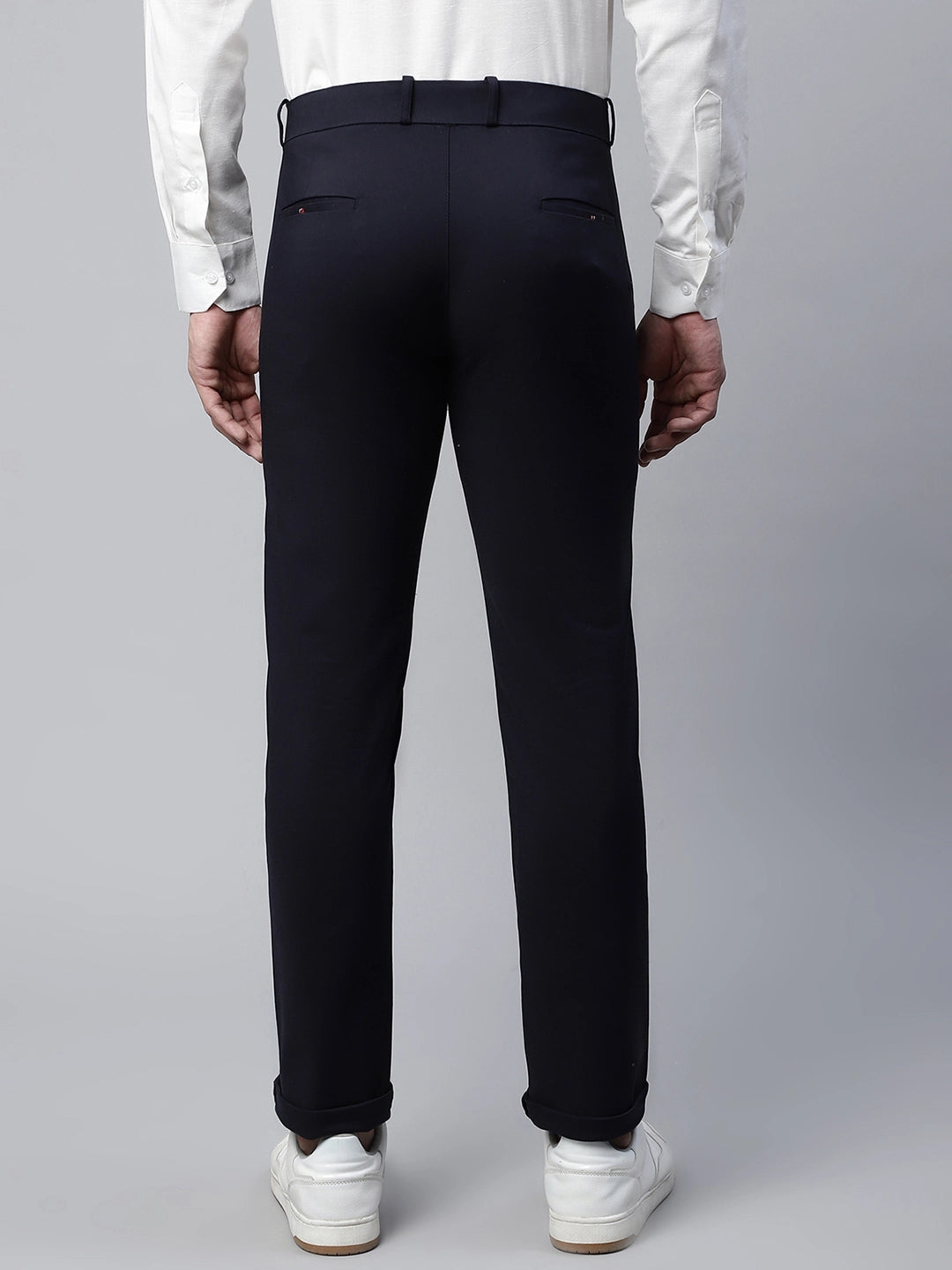 Mens Navy Blue Regular Fit Mid Rise Trouser - Global Republic
