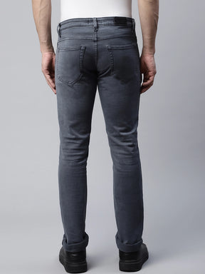 Mens Grey Faded Tapered Leg Low Rise Jeans