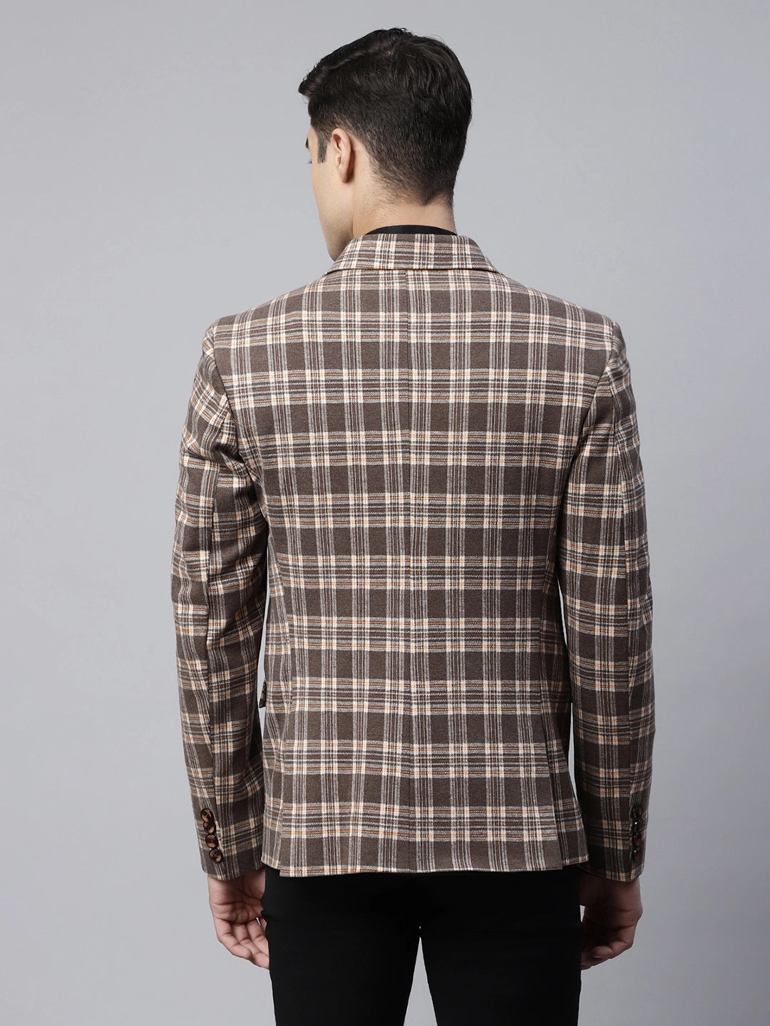 Mens Brown Tailored Fit Monochromatic Plaid Coat - Global Republic