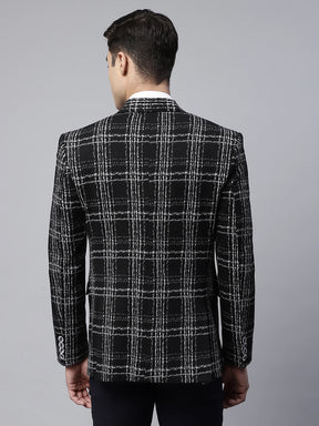Mens Black Tailored Fit Textured Check Pattern Coat