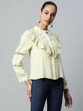 Women Lace and Ruffle Cotton Blend Shirt