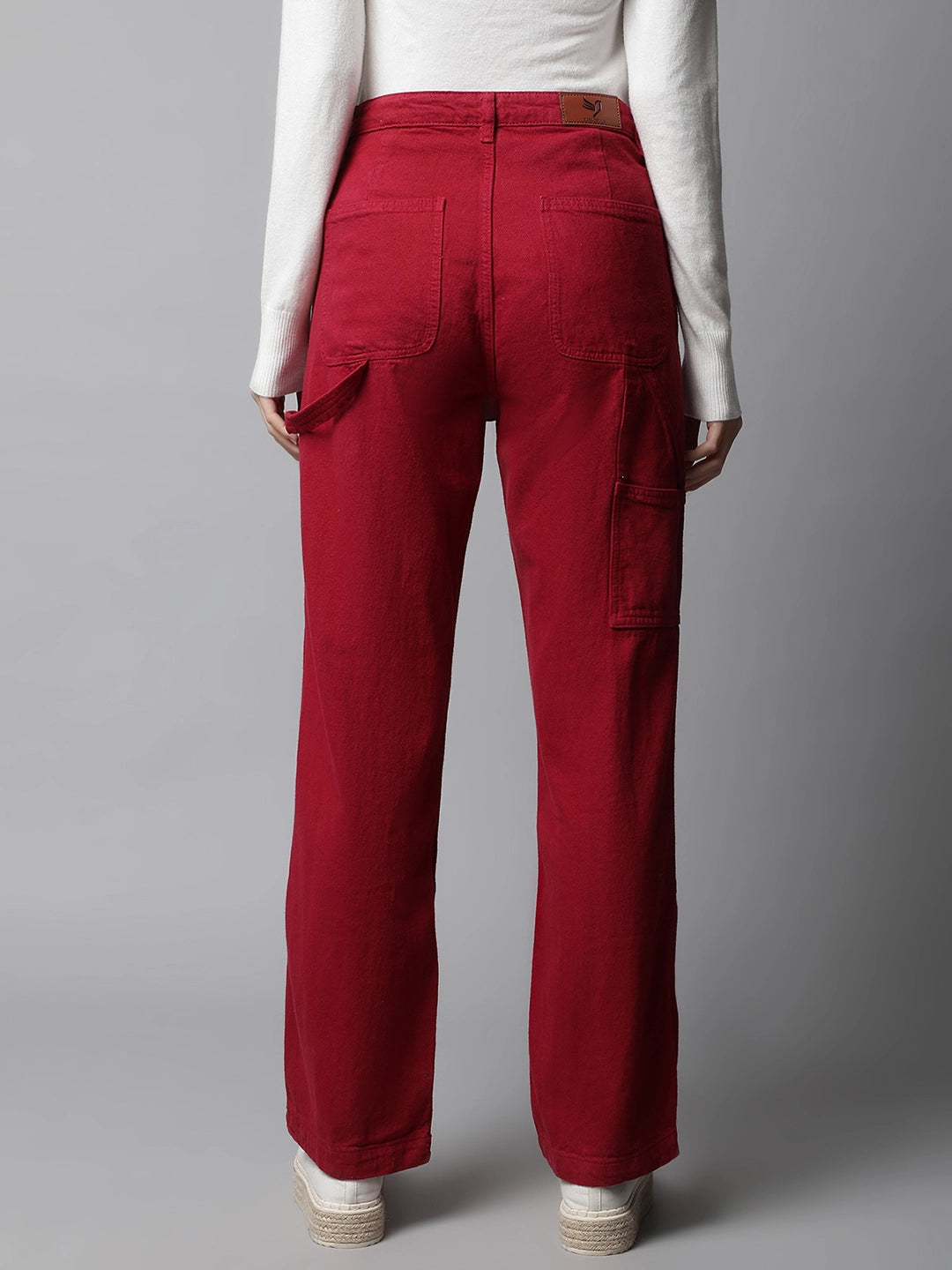 women red pocket loop belt jeans