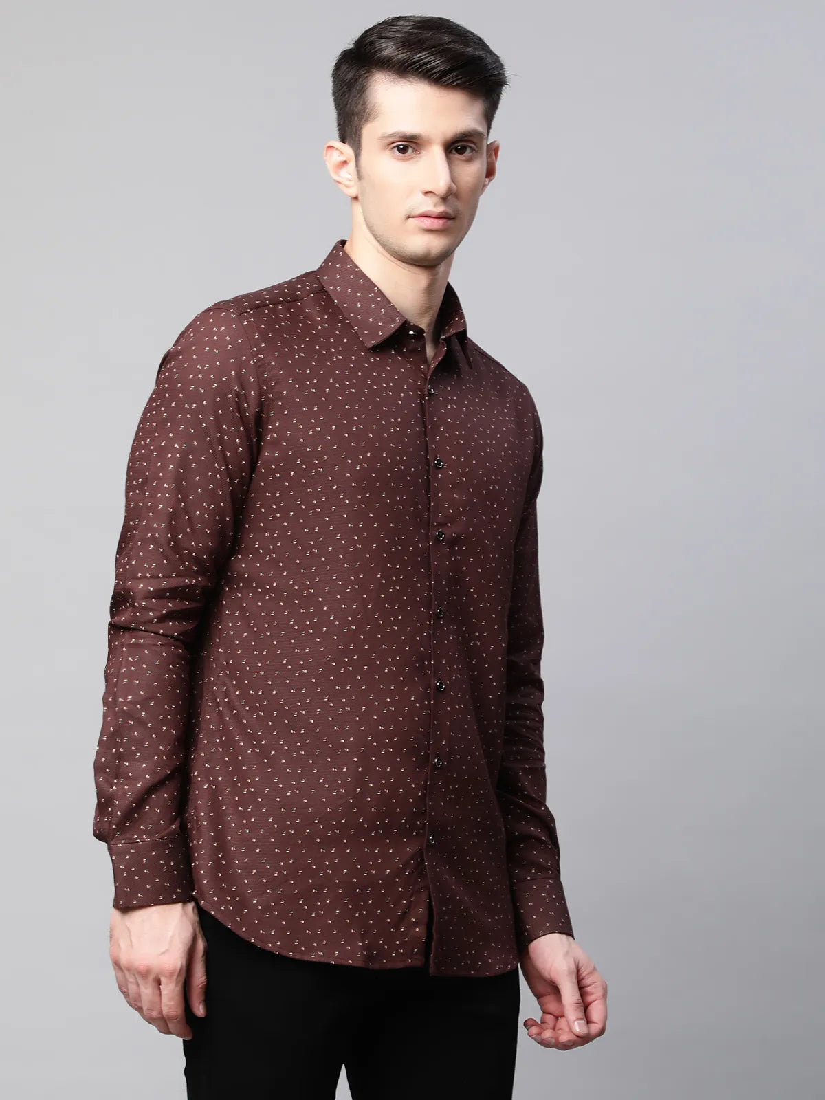 Brown Regular Fit Overall Printed Shirt - Global Republic